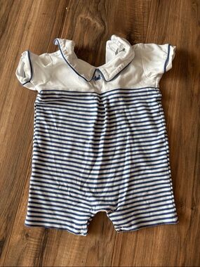 Kissy Kissy Romper with Crab Embroidery and Stripes